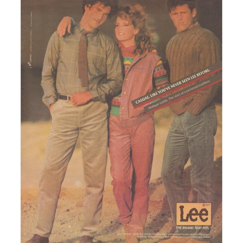 Vintage 1985 Lee Jeans Print Ad Antique Cords 80s Fashion Corduroy Retro Style